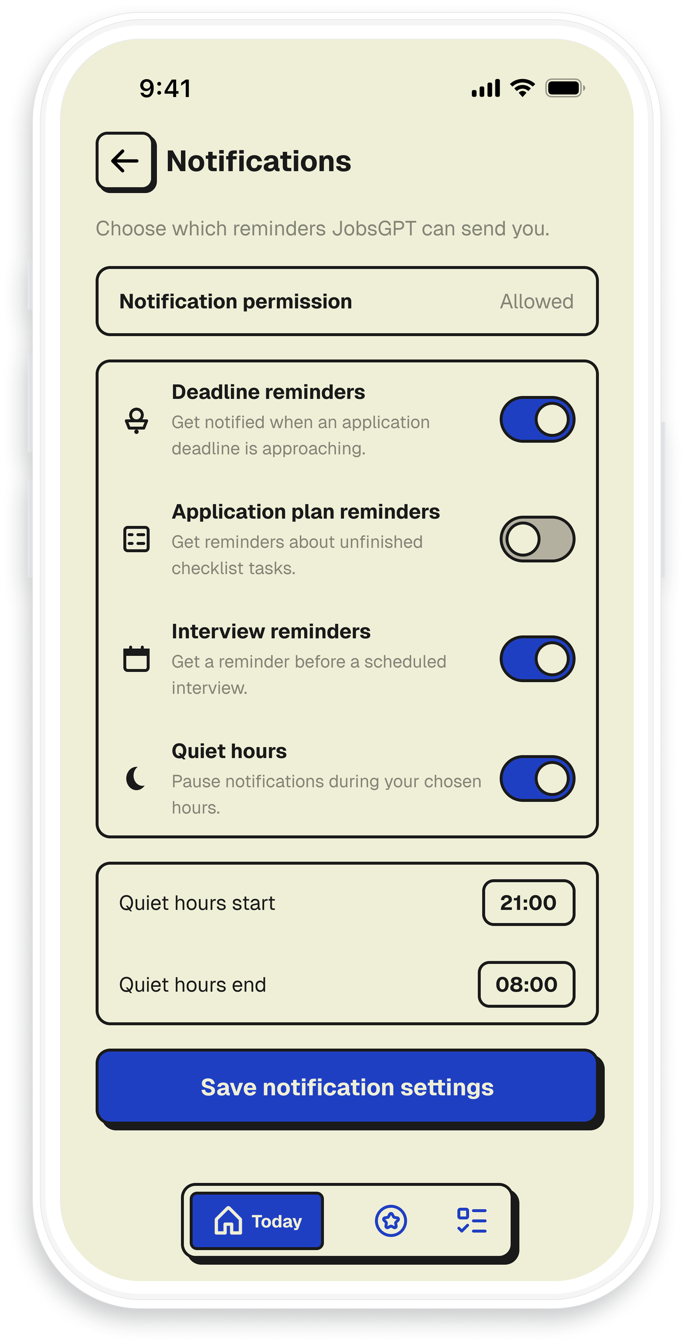 Reminders screen